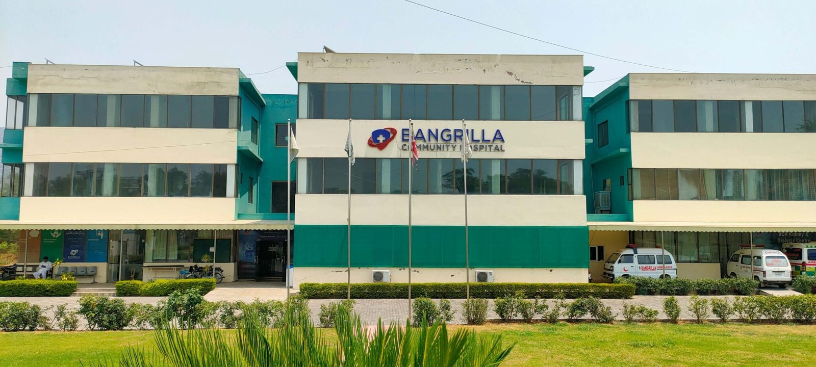 Bangrilla Community Hospital main building with signage