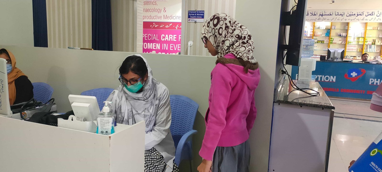 Women receiving care at the dedicated women healthcare desk